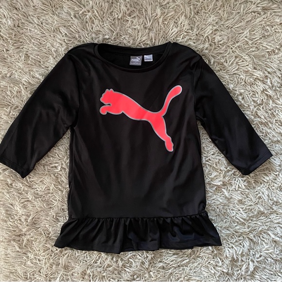 "PUMA" Black Hot Pink Logo Girls Sleeve Dri-fit Athletic SHIRT TOP SIZE M(10/12 - Picture 1 of 10